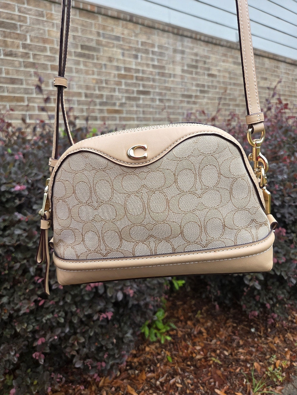 Coach Ivie Crossbody Pink / Tan Signature Canvas With  Leather Trim
